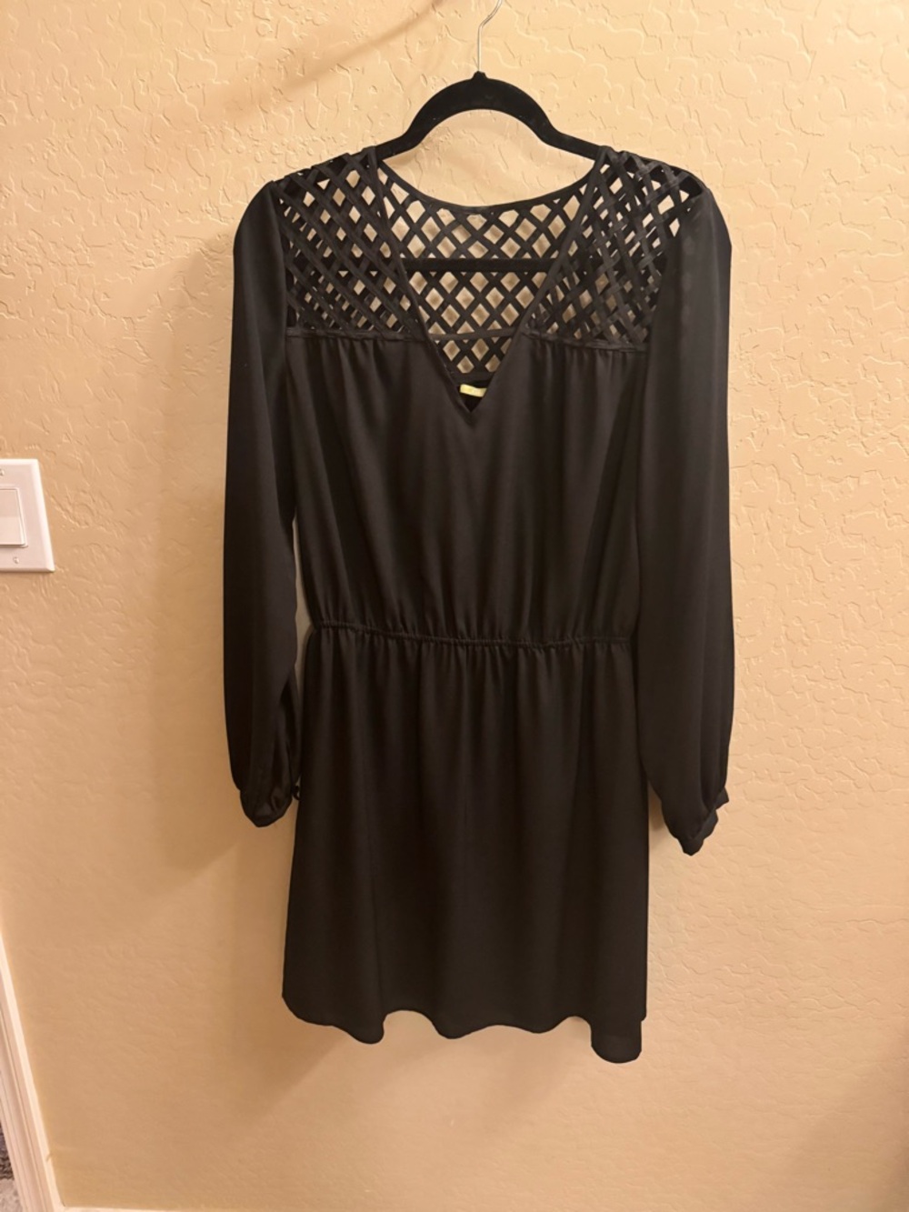 Gianni Bini Black Lattice Neck Long Sleeve Mini Dress Size M